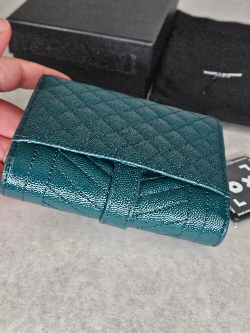 YSL Yves Saint Laurent Chevron Quilted Grain De Poudre Trifold Wallet - Picture 8 of 16